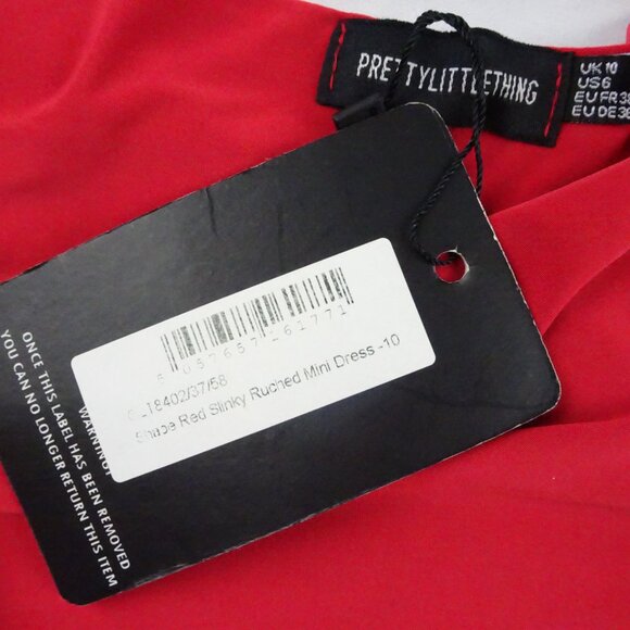 Pretty Little Thing Red Slinky Ruched Mini Dress Size 6 - Picture 5 of 9